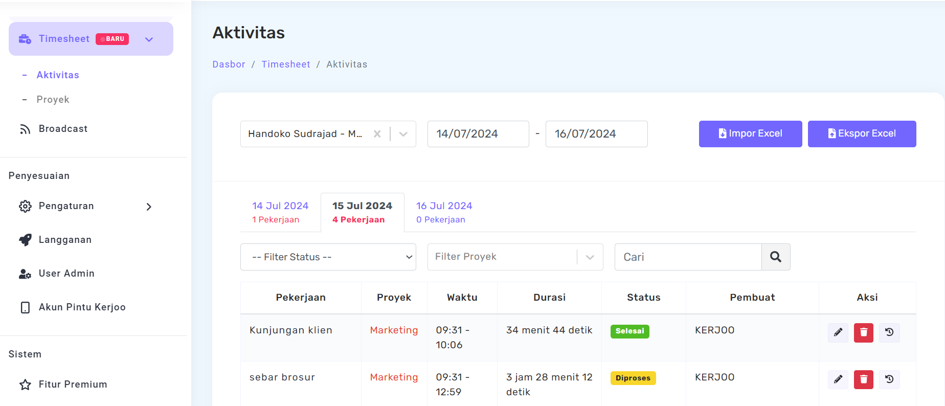 Timesheet aktivitas